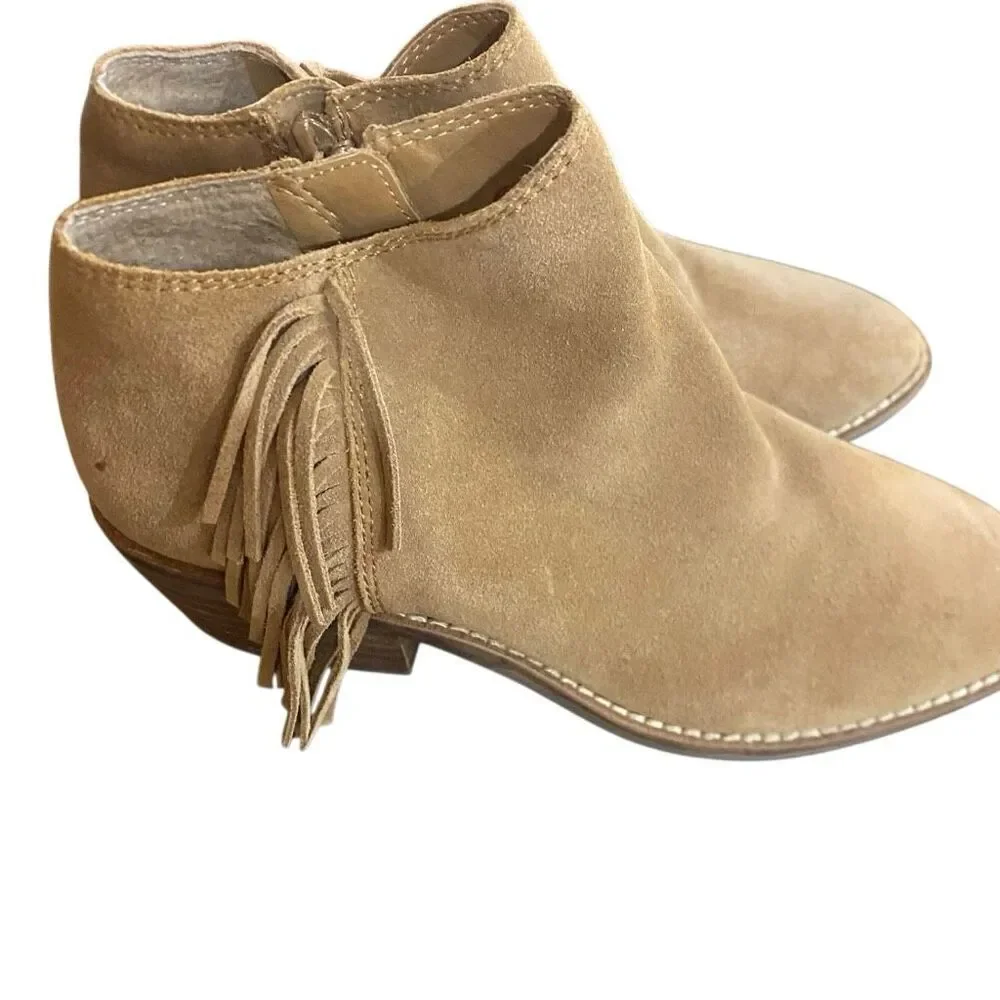 Lucky Brand Felisie Waterproof Honey Suede Fringe Ankle Boots size 5 M